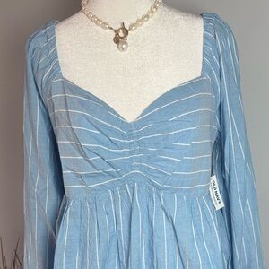 NWT Old Navy Blue Stripe Smocked Peplum Square Neck Blouse Medium